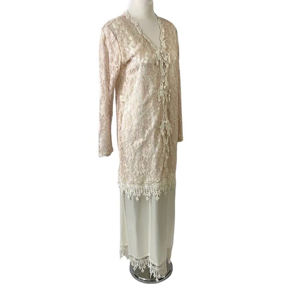 Margot Lea Size M Cream Gown Long Dress & Lace Jacket Made in USA Bridal